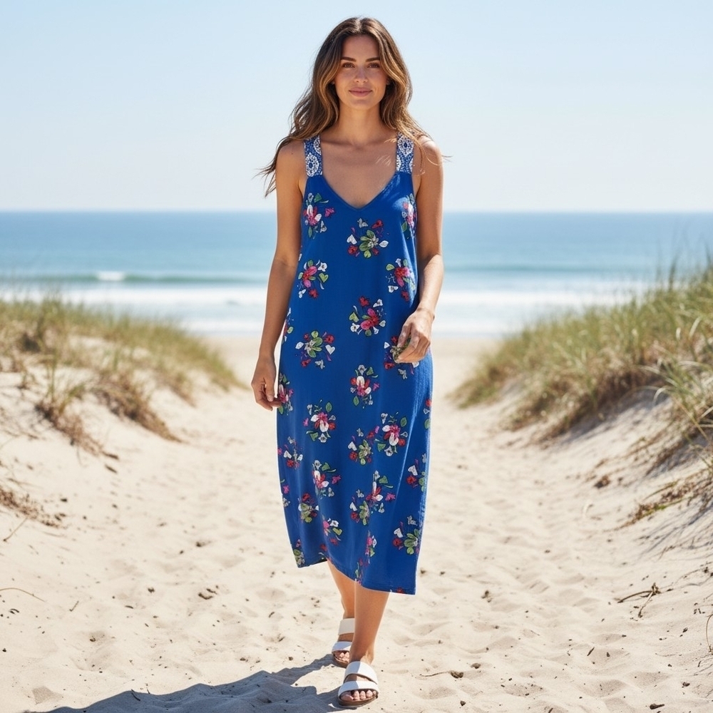 Matilda Jane Blue Floral Sundress with Pink & Green Accents And Pockets